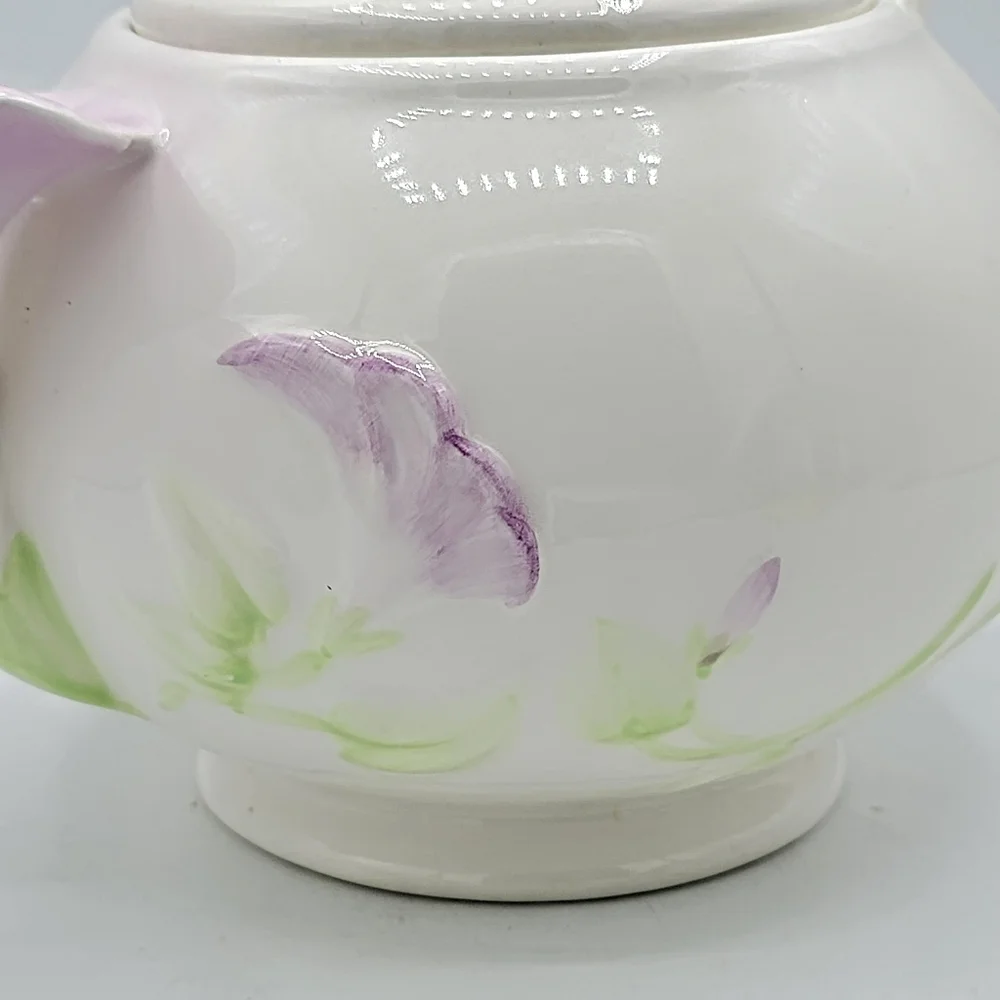 Teleflora Morning Glory Ceramic Teapot Pink Purple Floral Collectible 80s Vtg